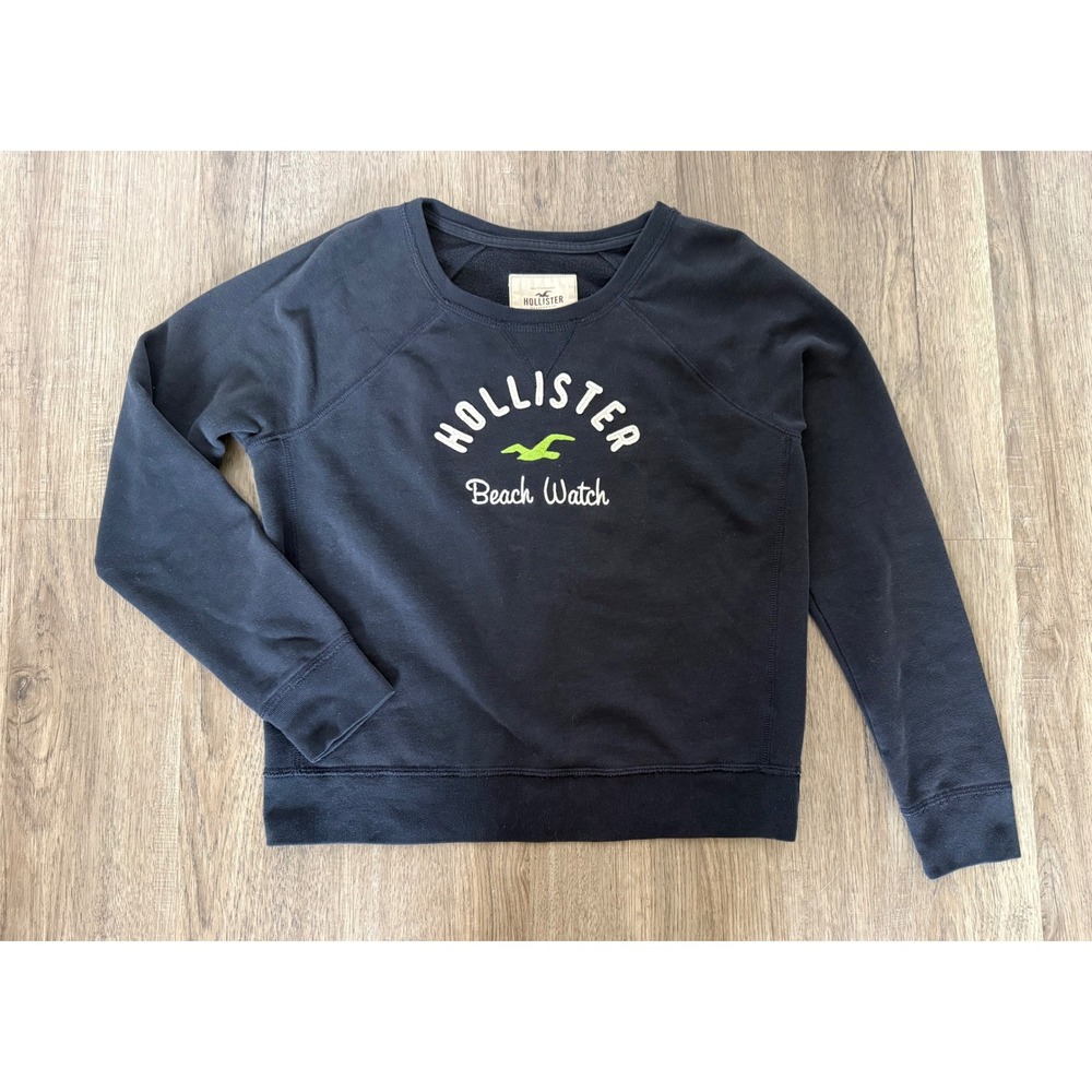 Hollister Women's Large Beach Watch Logo Crewneck Sweatshirt Navy Blue 2016